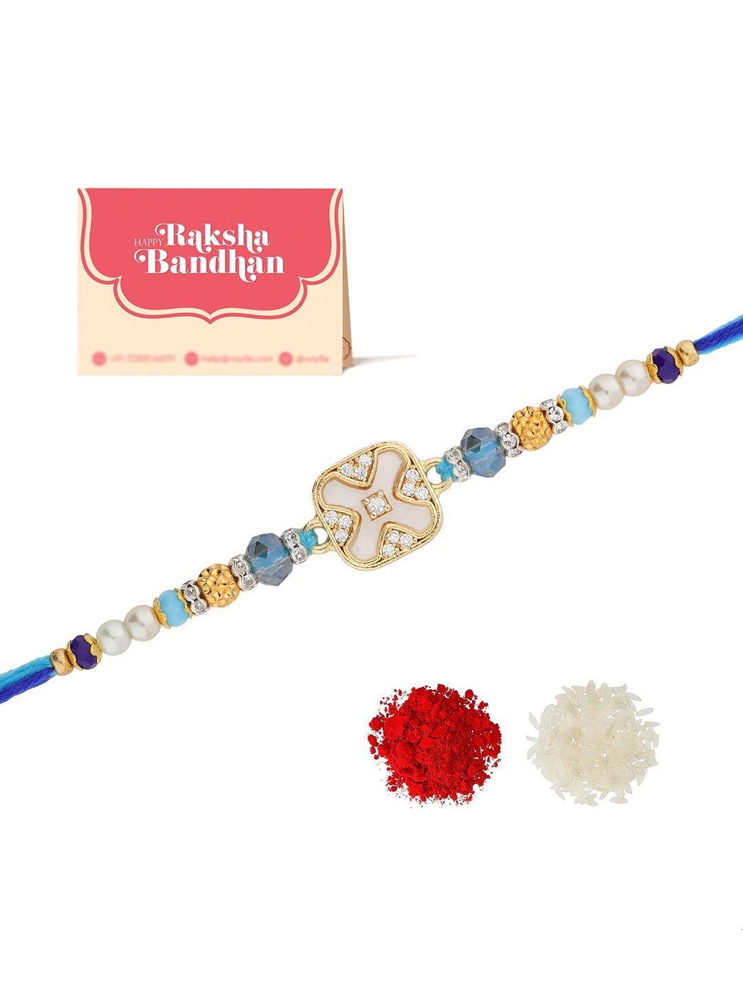 Rakhi Benang Manik Voylla Elegant Dengan Roli Chawal