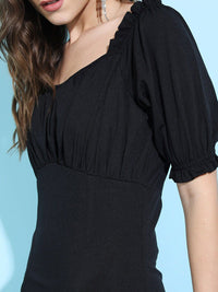 CHIC BY TOKYO TALKIES Black Ruffled Puff Sleeves Sheath Mini Dress