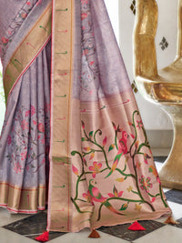 Saree mall Lavender & Green Floral Printed Zari Sungudi Sarees