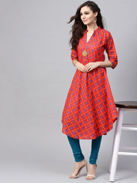 SOJANYA Women Red & Blue Printed A-Line Kurta