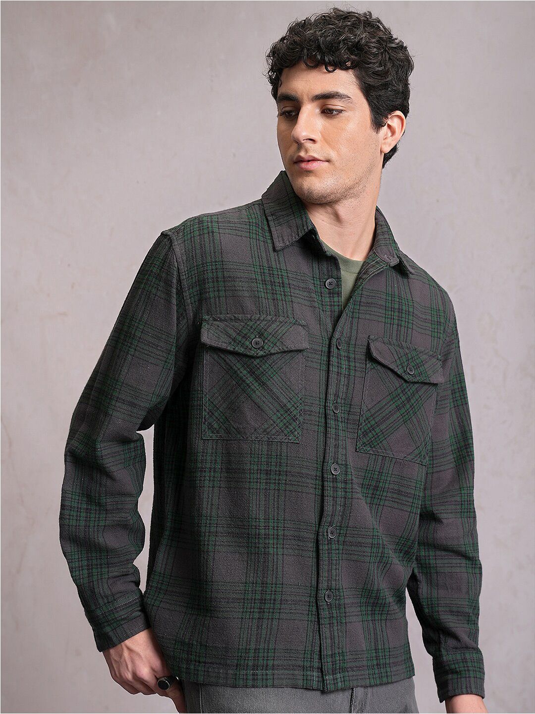 LOCOMOTIVE Dobby Textured Checked Utility Pocket Overshirt