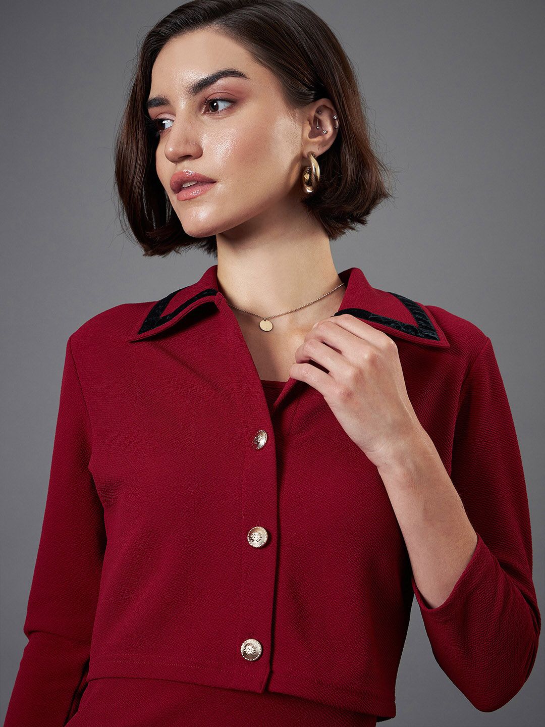 SASSAFRAS worklyf Shirt Collar Sheath Midi Dress