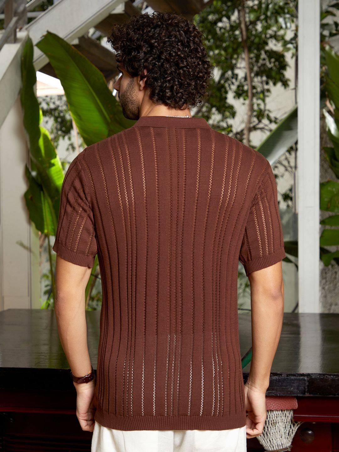 Campus Sutra Men Self Design Polo Collar T-shirt