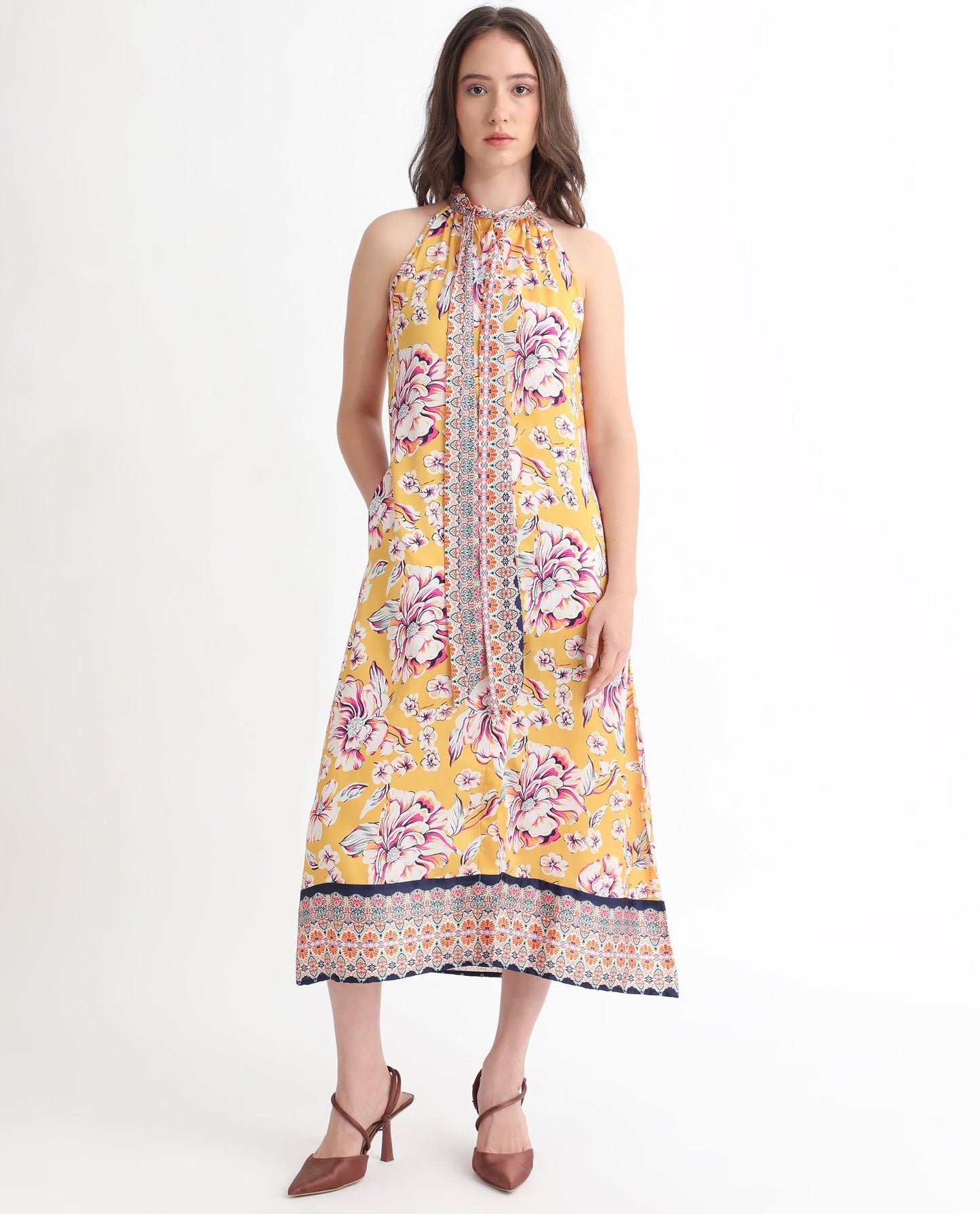 RAREISM Floral Print Tie Up A-Line Dress