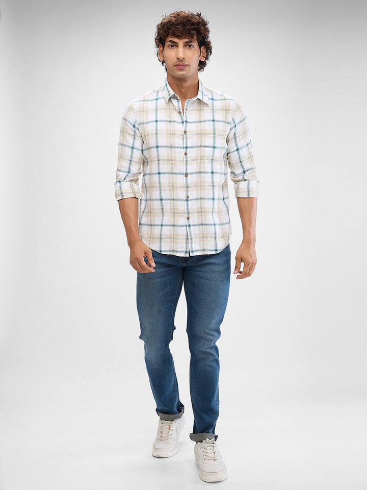 Spykar Men Slim Fit legap menyebar baju kasual kolar