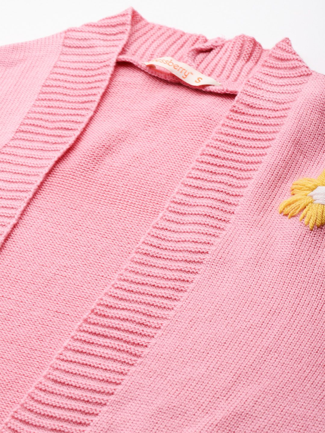 DressBerry Drop Shoulder Floral Embroidery Cardigan