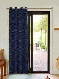 URBAN SPACE Navy Blue & Mustard Geometric Printed Black Out Door Curtain