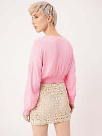 DressBerry Romantic Ruffled Smocked Blouson Top