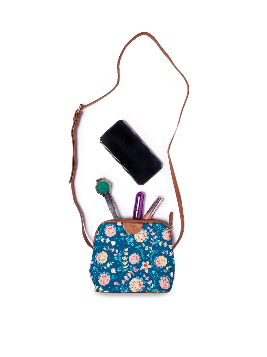 TEAL BY CHUMBAK Floral Printed Structured Sling Bag