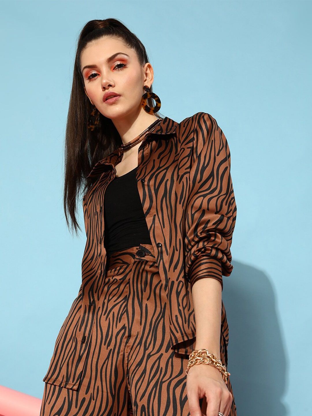 STREET 9 Animal Printed Satin Finish Regular Fit Shirt
