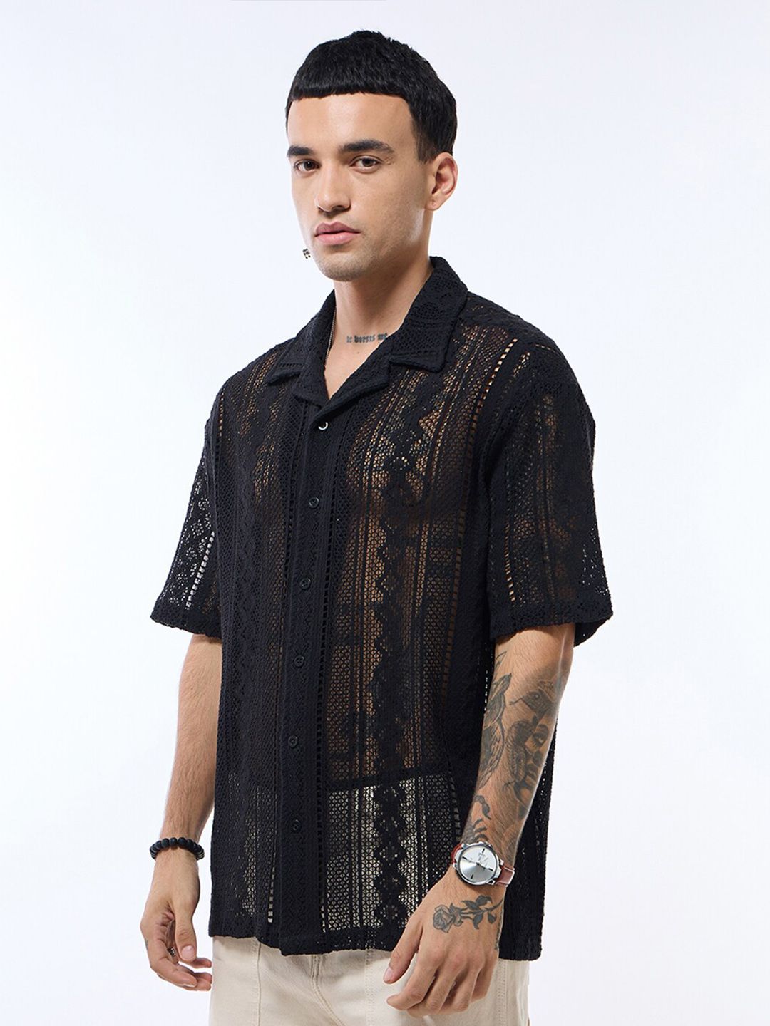 Bewakoof Men Oversized Textured Casual Shirt
