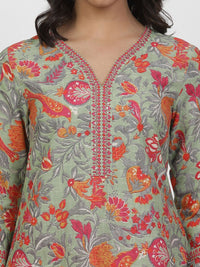 W Floral Printed V-Neck Pure Cotton Straight Kurta