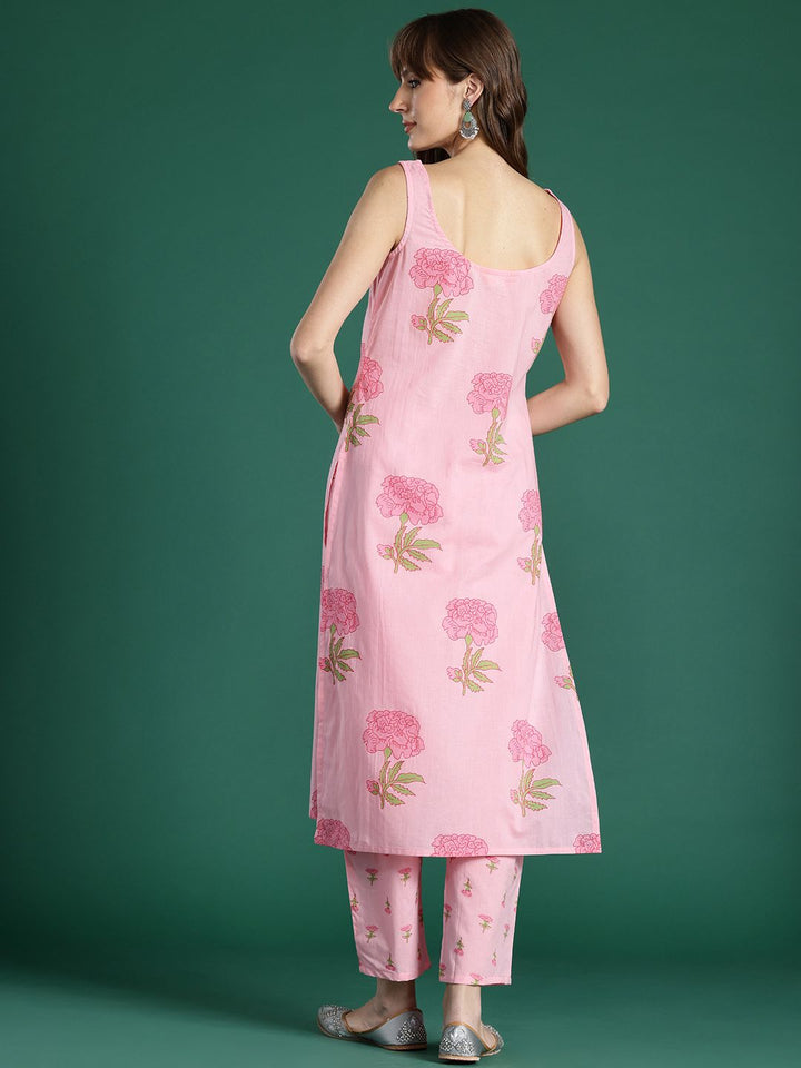 Indo Era Floral Printed Pure Cotton Kurta with Trousers
