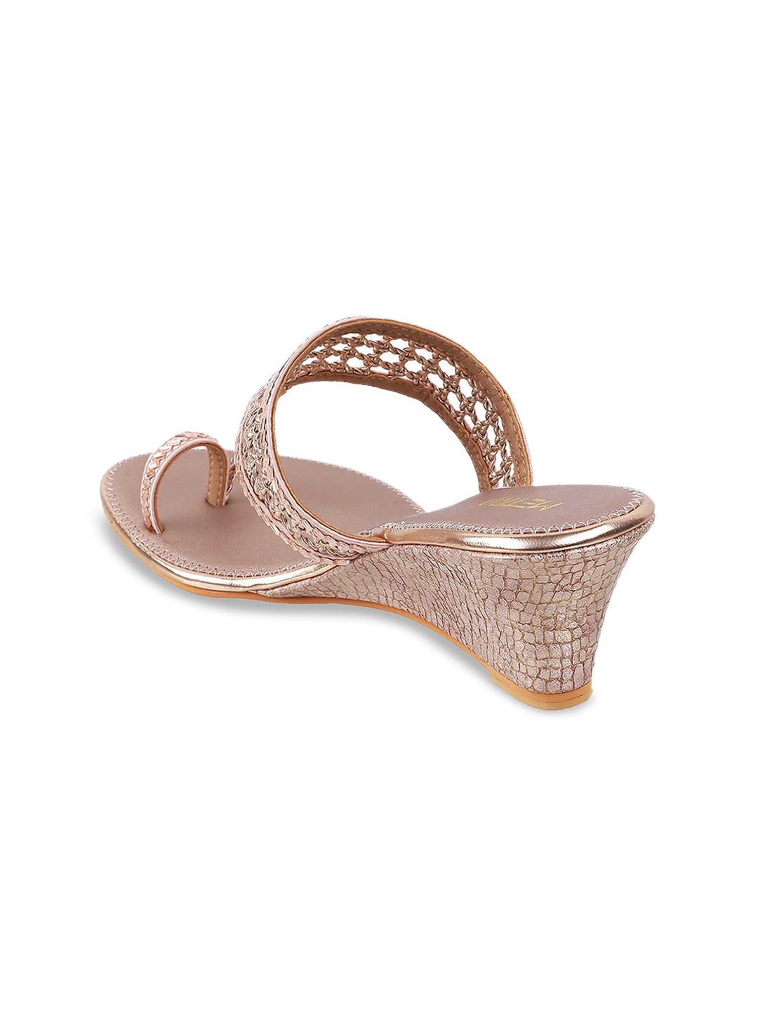 Metro Gold-Toned & Pink Embellished Wedge Sandals