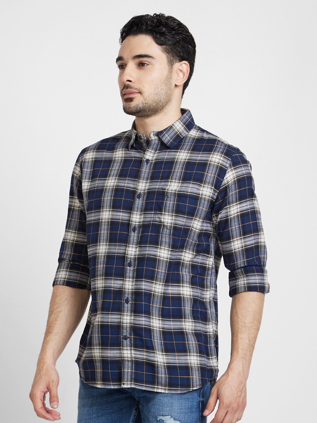 SPYKAR Tartan Checked Cotton Classic Opaque Casual Shirt