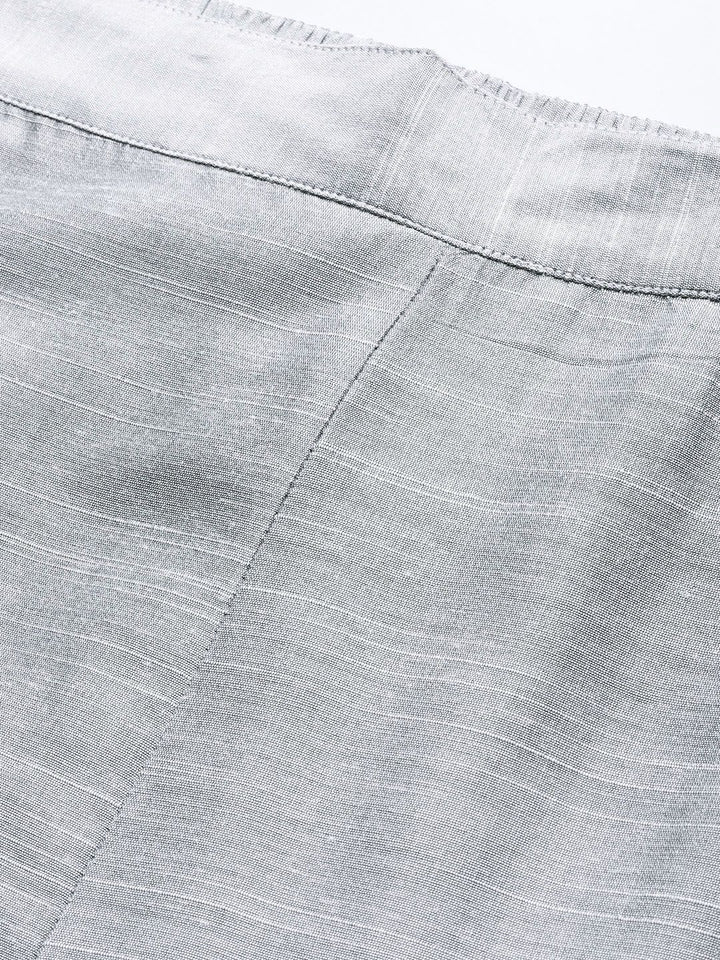 Varanga Women Silver Silk Regular Cropped Trousers