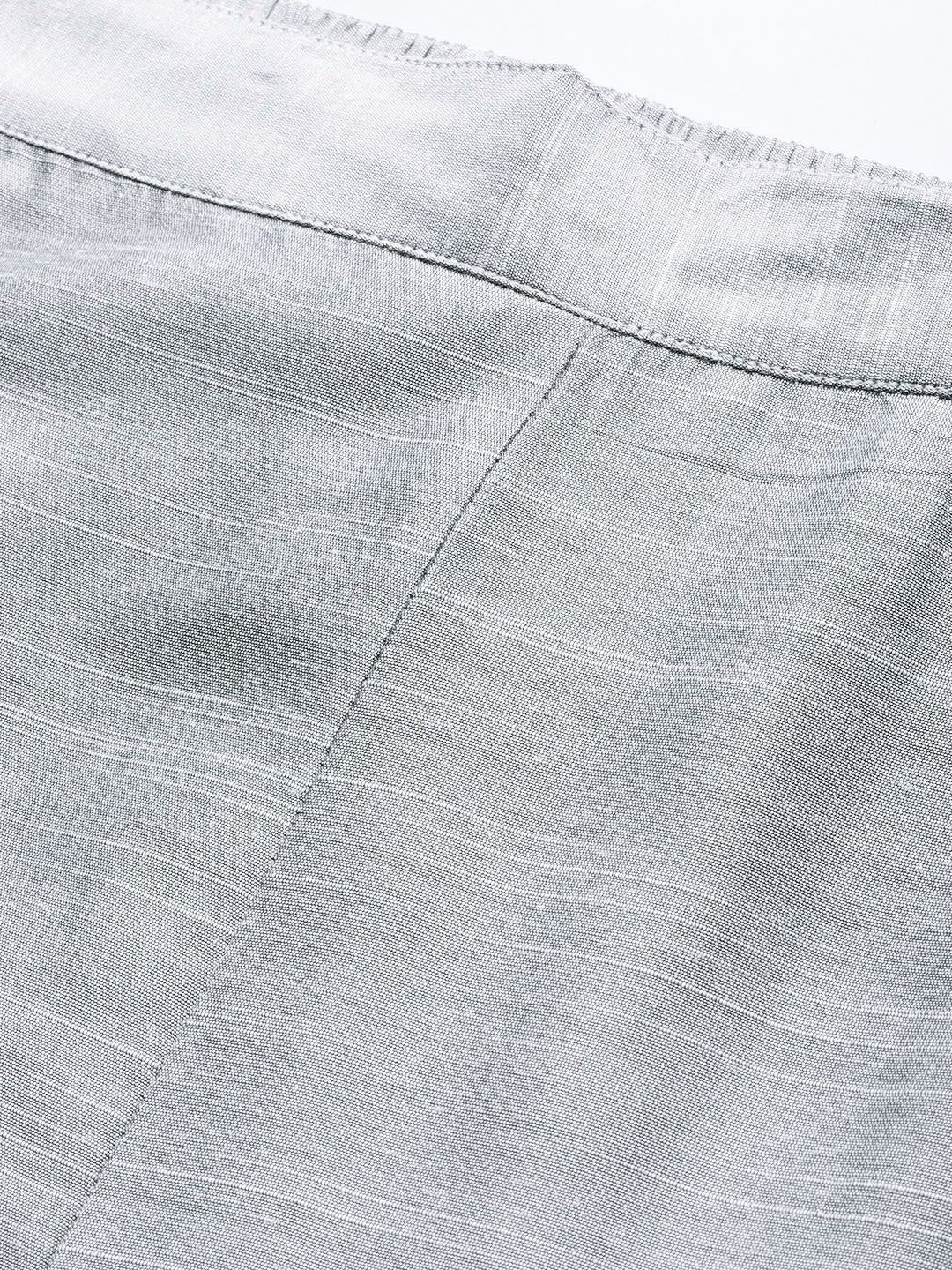Varanga Women Silver Silk Regular Cropped Trousers
