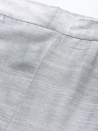 Varanga Women Silver Silk Regular Cropped Trousers