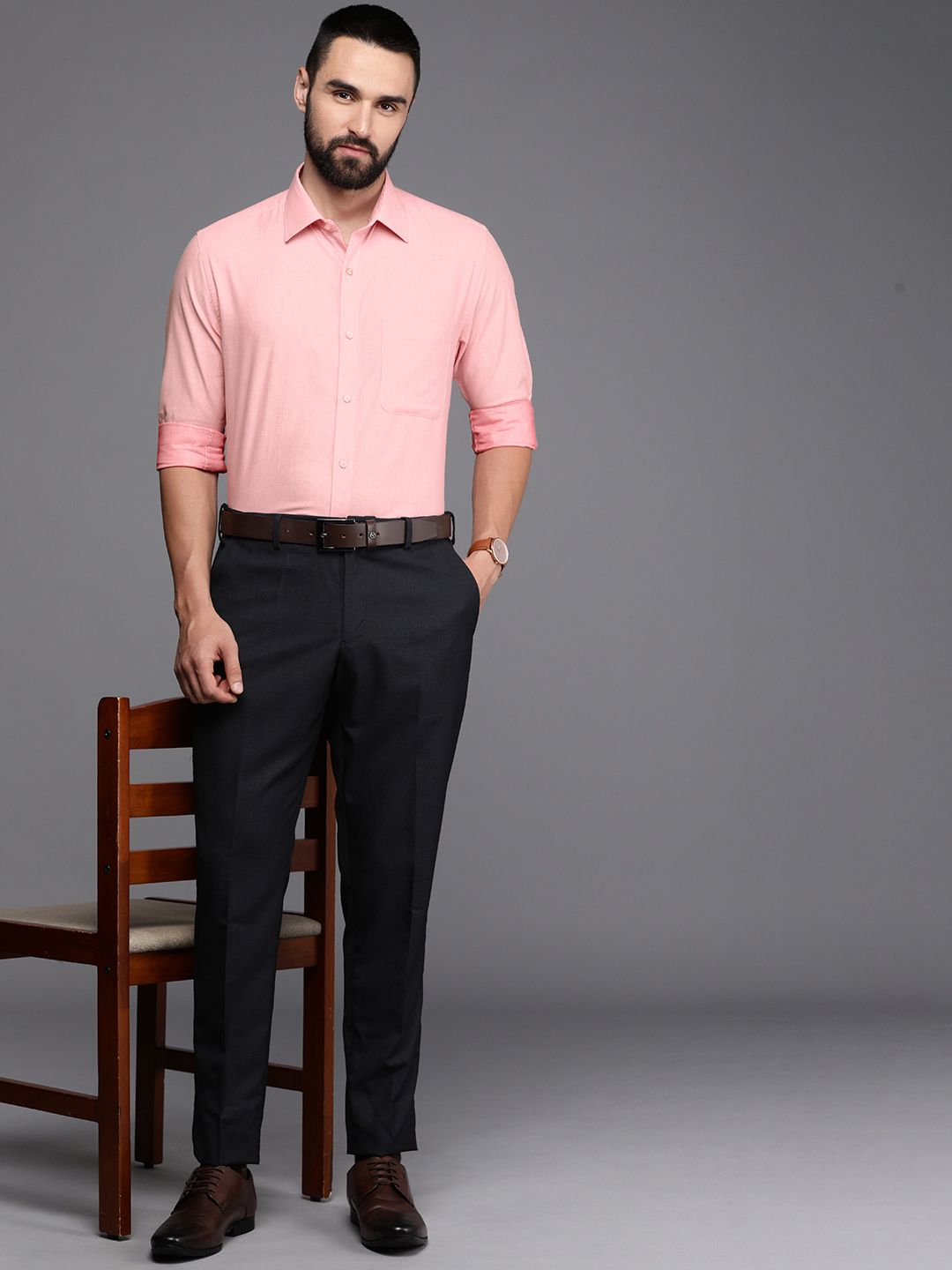 Raymond Pure Cotton Self Design Slim Fit Opaque Formal Shirt