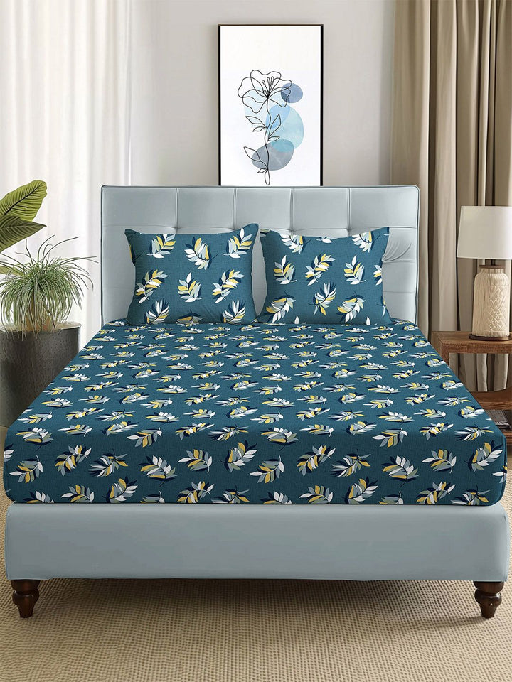 Story@home Arena Grey & Yellow Floral Printed 180 TC Queen Bedsheet & 2 Pillow Covers