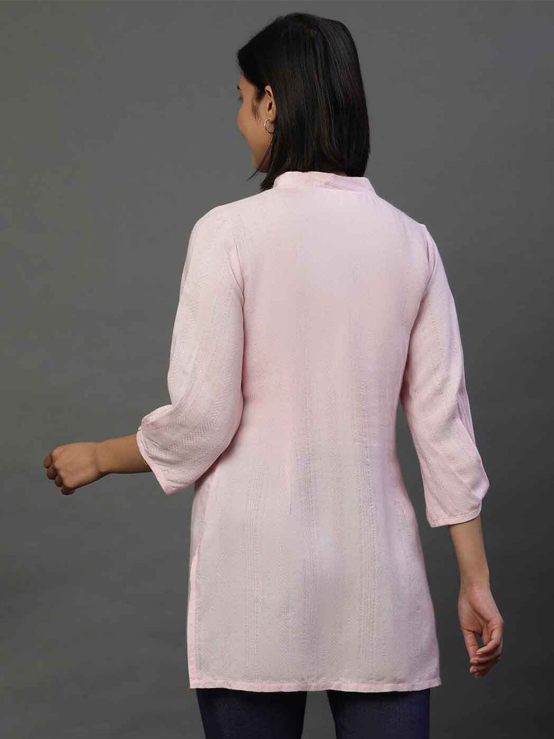 AURELIA Geometric Woven Design Mandarin Collar Straight Kurti