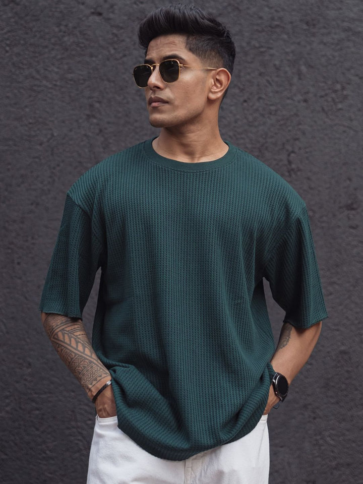 Powerlook Blue Cotton Round Neck Oversized T-shirt