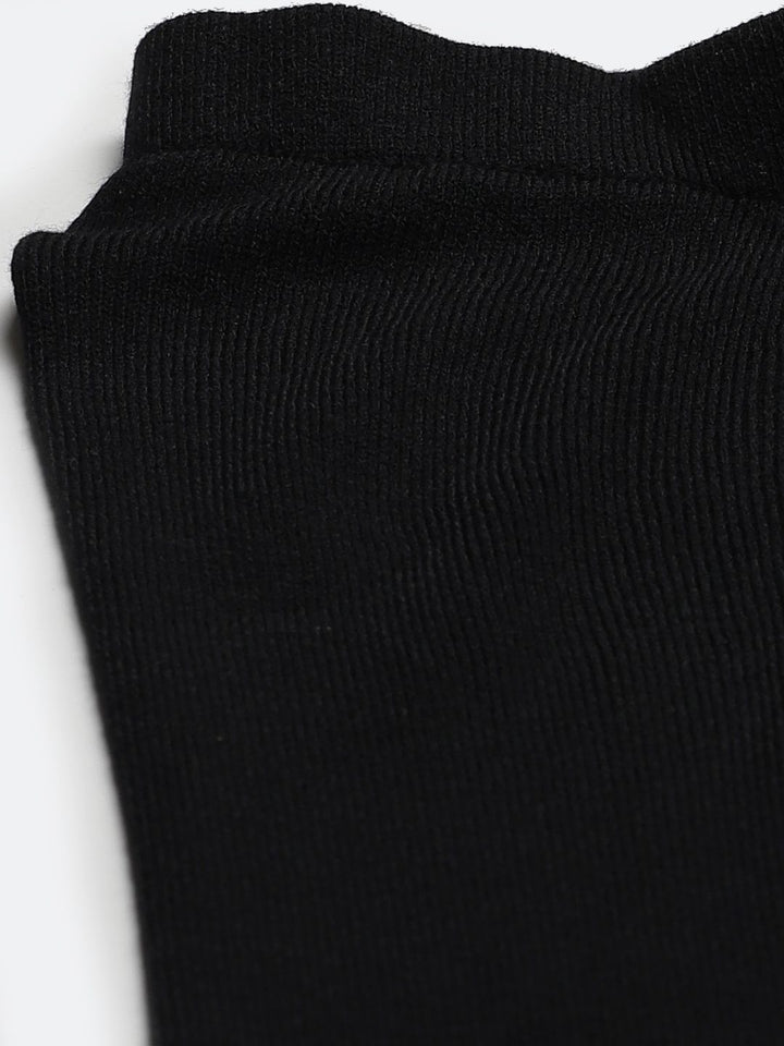 Women W Black Solid Cropped Leggings with Pintucked Hemline