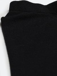 Women W Black Solid Cropped Leggings with Pintucked Hemline