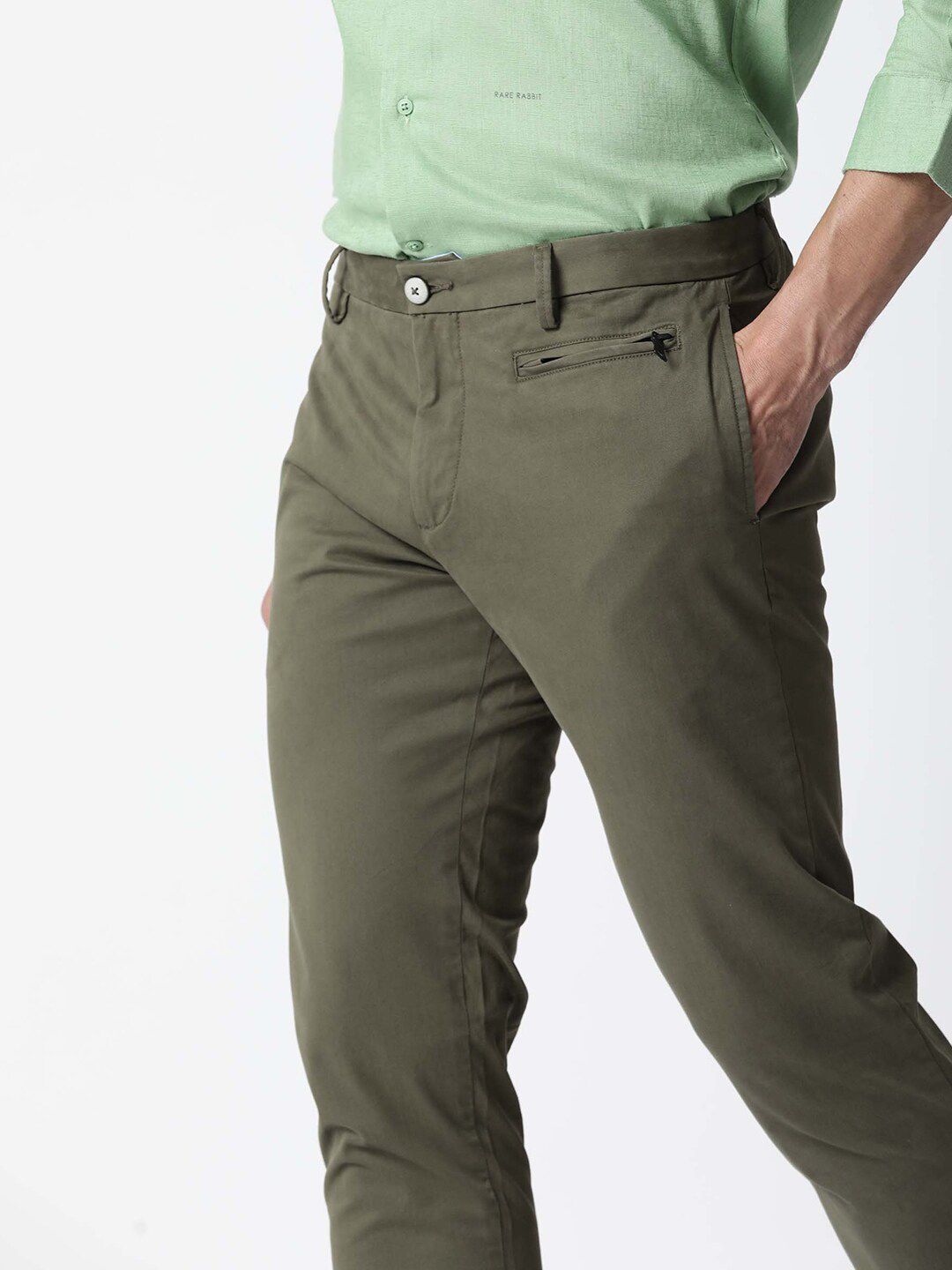 RARE RABBIT Men Cloveys Slim Fit Mid-Rise Cotton Trouser