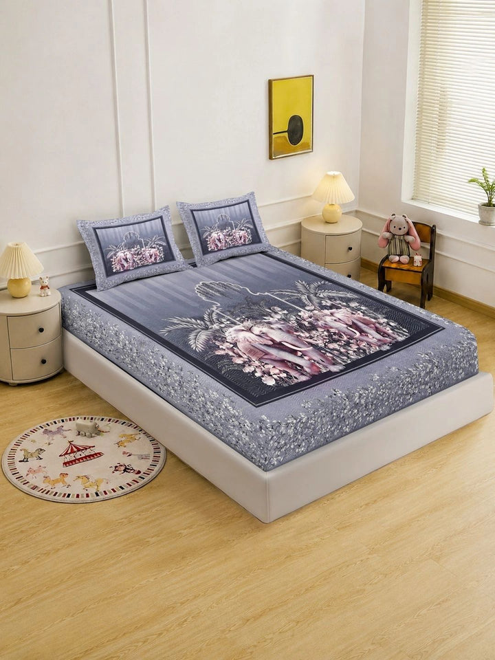 Moda Rapido X KLOTTHE Grey & Pink 400 TC King Bedsheet with 2 Pillow Covers