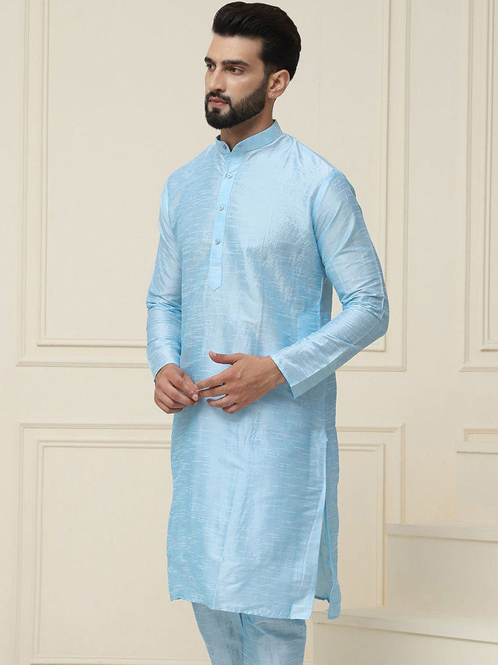 SOJANYA Men Turquoise Blue Solid Kurta Lurus