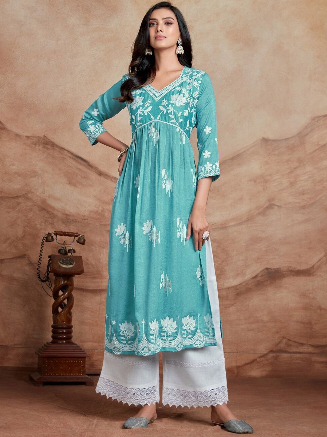 KALINI Women Floral Embroidered Chikankari Summer Sheers Kurta