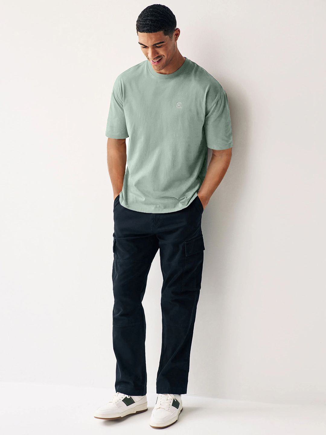 Urbano Fashion Men Solid Round Neck Cotton Oversized T-shirt