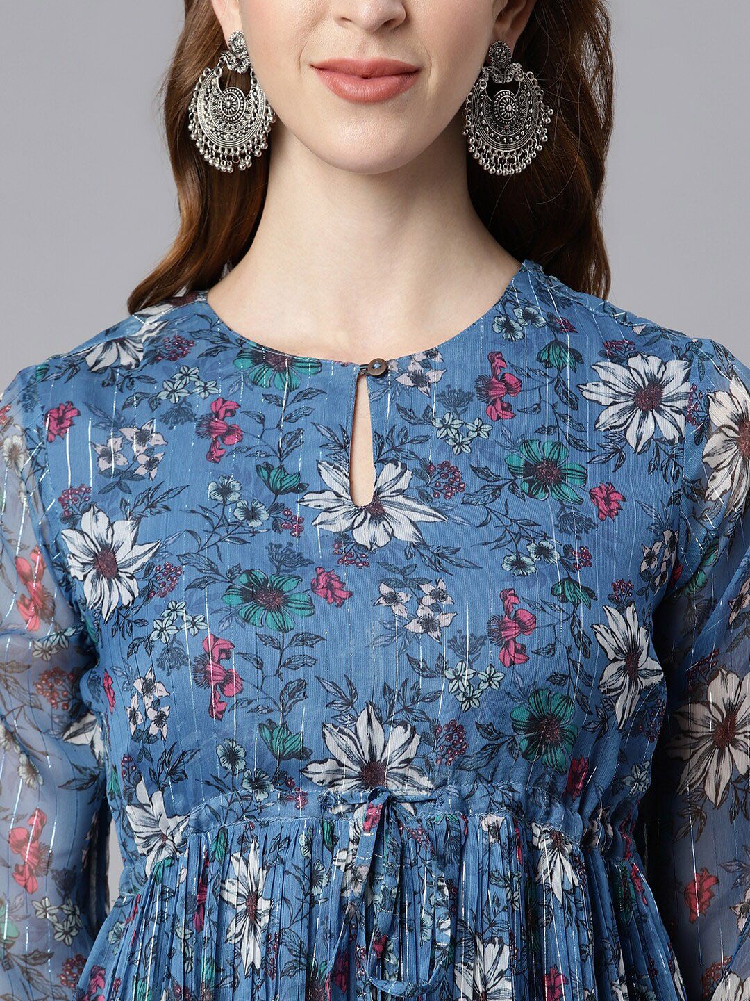Janasya Floral Printed Flared Dress