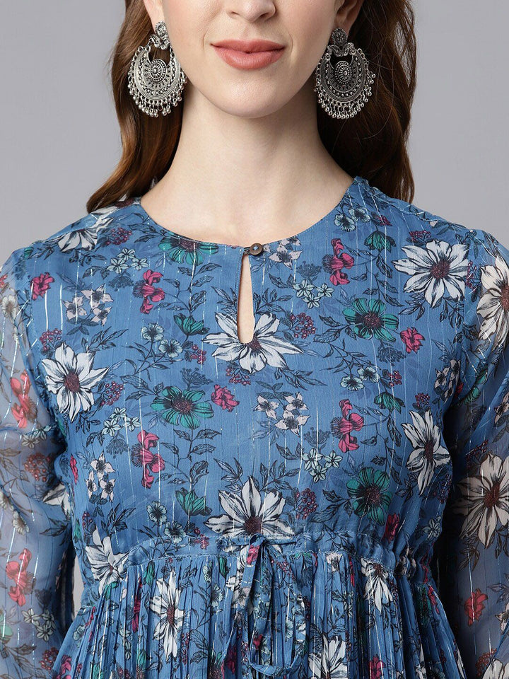 Janasya Floral Printed Flared Dress