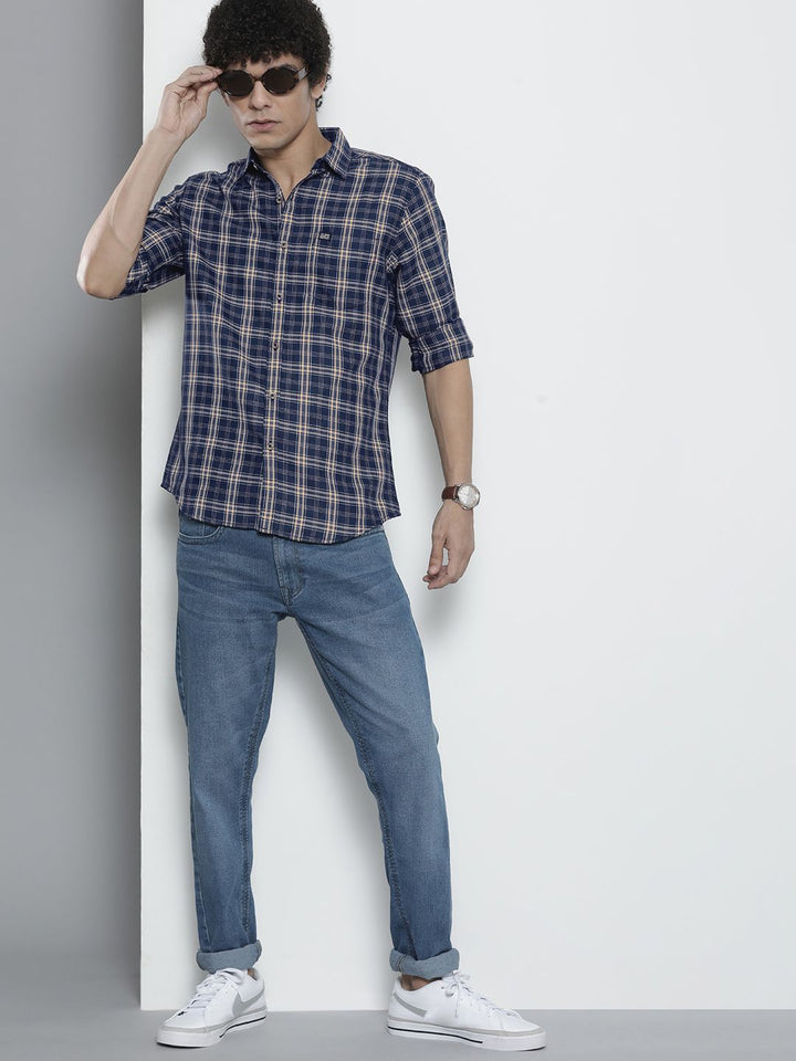 The Indian Garage Co Men Navy Blue Checked Casual Shirt