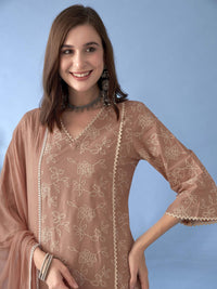 Anouk Floral bersulam Gotta Patti Pure Cotton Straight Kurta dengan Seluar & Dupatta