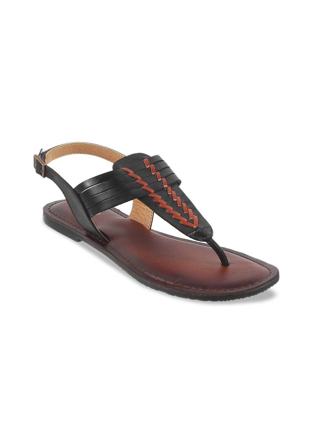 Metro Braided Leather T-Strap Flats With Buckle Closure