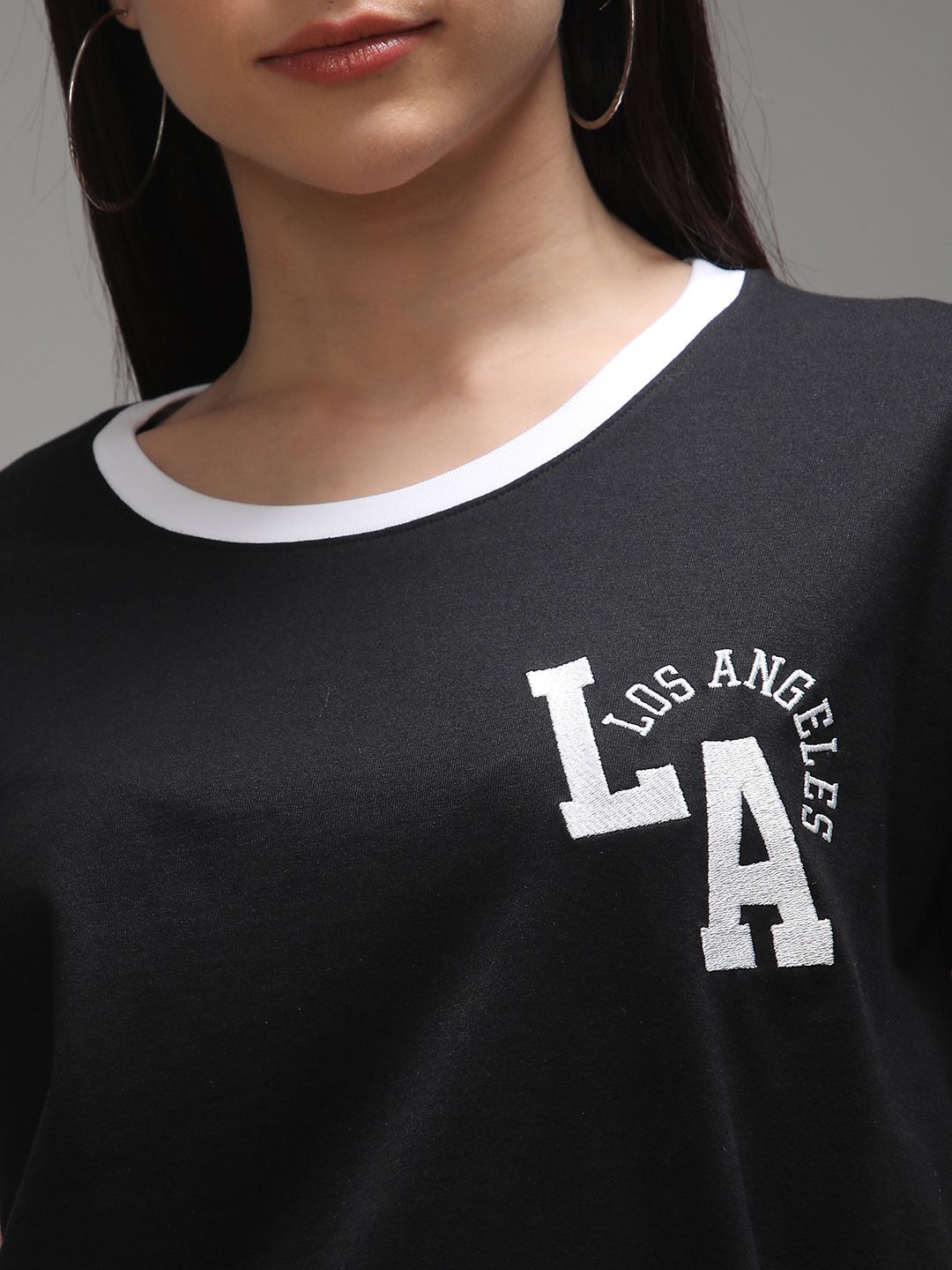 DILLINGER Women Short Sleeve Boxy Regular Varsity Embroidery Tshirt