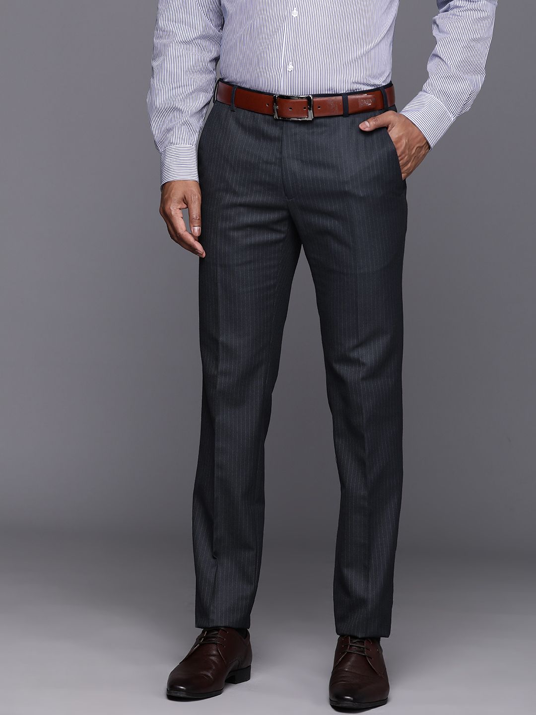 Raymond Men Striped Slim Fit Trousers