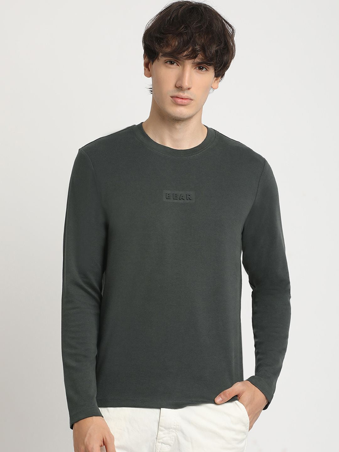 THE BEAR HOUSE Men's Crew Neck Full sleeve Solid T-shirt