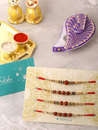 Voylla 4 Pcs Unisex Religious Rudraksha Rakhi Squad with Roli Chaawal Pack