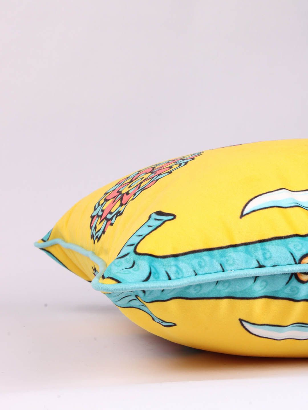 STITCHNEST Yellow & Blue 5 Pieces Ethnic Motifs Velvet Square Cushion Covers