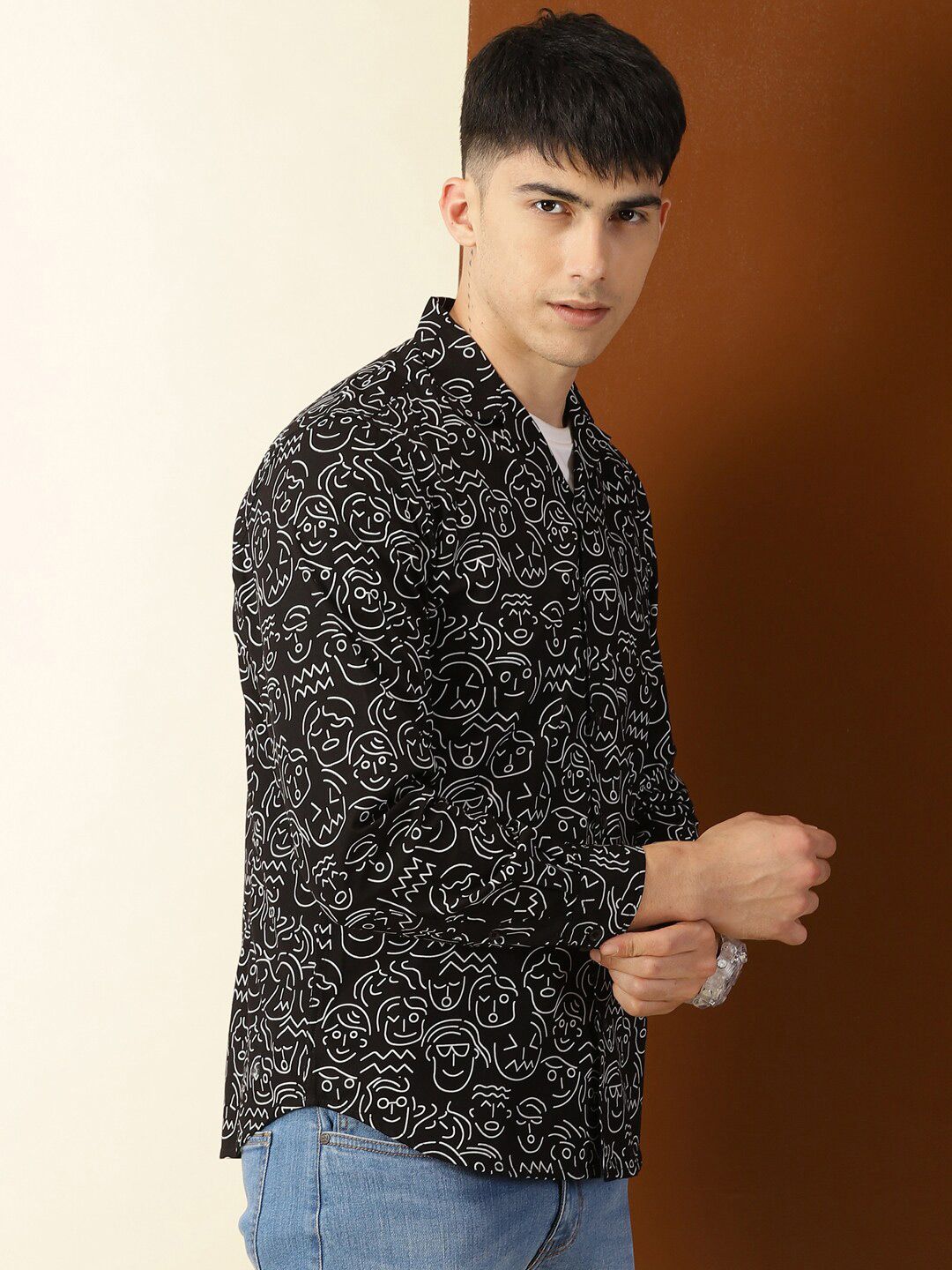 Thomas Scott Classic Conversational Printed Cuban Collar Cotton Casual Shirt