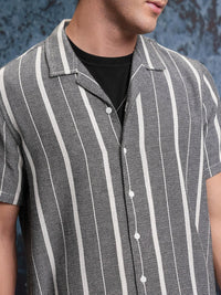 LOCOMOTIVE Premium Mock Lino Dobby Textured Striper Camp Collar Shirt