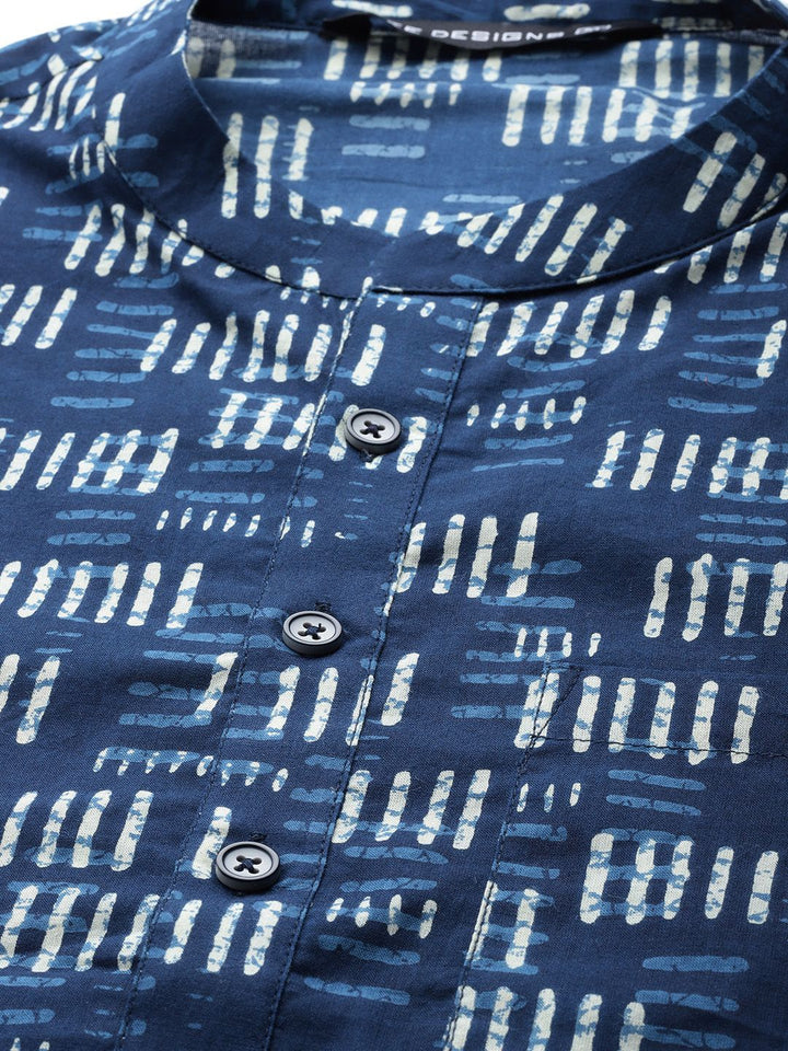 See Designs Men Navy Blue Printed Pure Cotton Kurta with Trousers