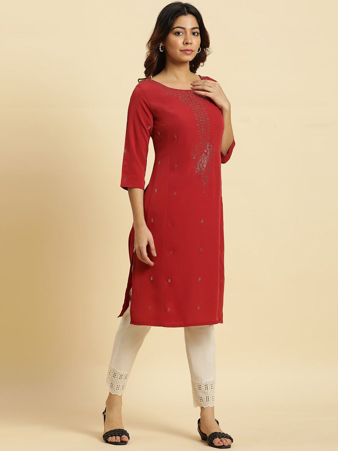 W Ethnic Motifs Embellished Sequinned Straight Kurta