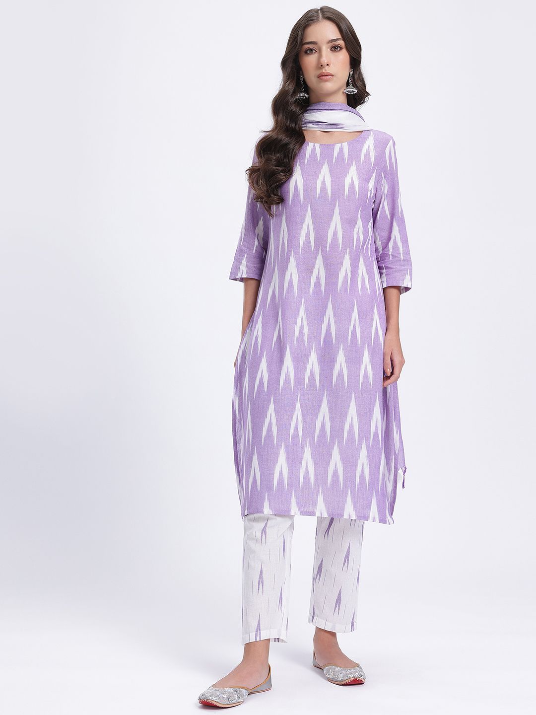 Anouk Ikat Print Kurta with Trousers & With Dupatta