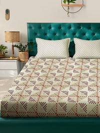 KLOTTHE Beige Geometirc Printed Dilengkapi 400 TC Kapas Cadar King & 2 Sarung Bantal