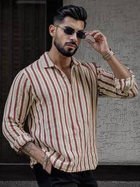 Powerlook Men Spread Collar Vertical Striped Casual Shirt